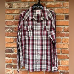 Levi's Red Gray Plaid Casual Shirt Pearl Snap XXL Women’s Western Collar L/S